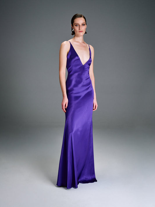 ALESSIA Satin Dress in Violet